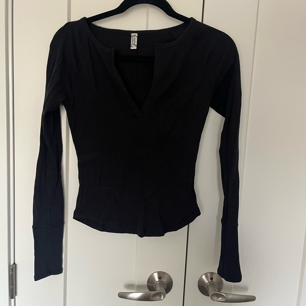 Free People Black Long Sleeve Top